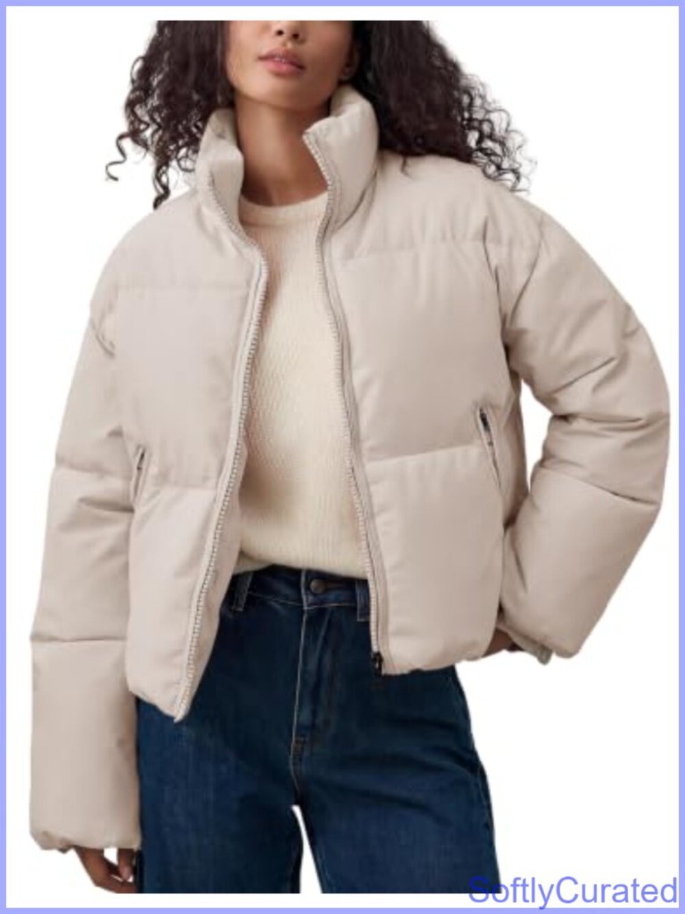 Quilted Puffer Jacket Cropped Full Zip Winter Coat